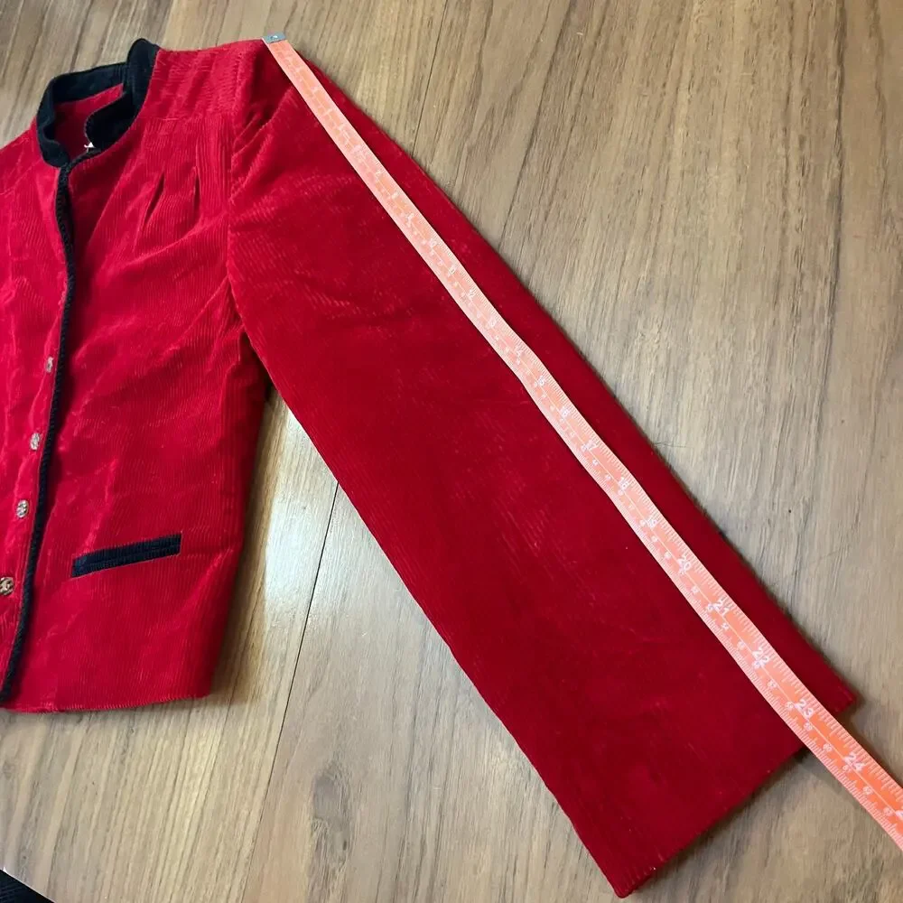 Lanz Original Vintage Blazer Size S Red Corduroy Black Trim Lined Jacket